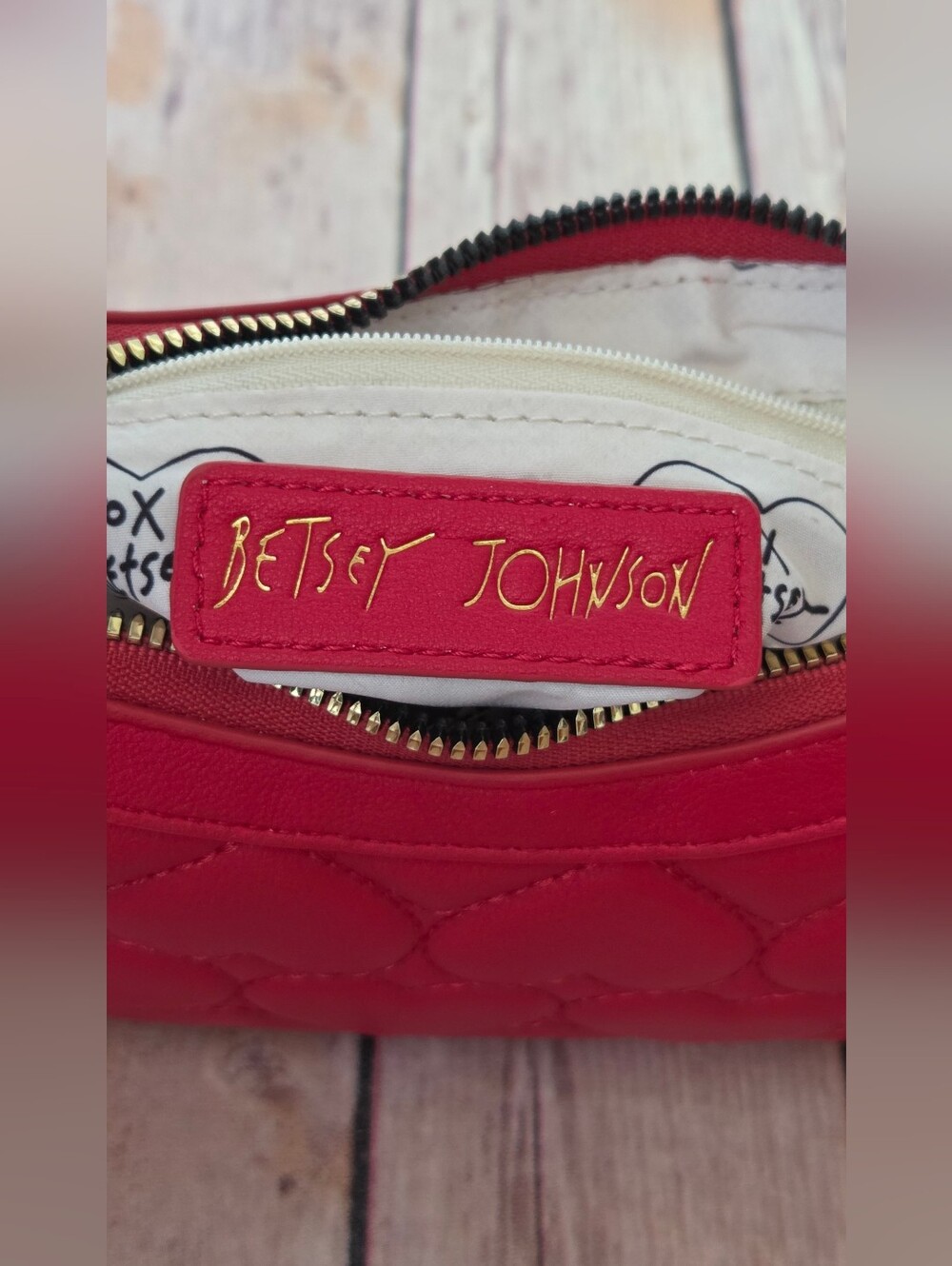 Betsey Johnson Red Quilted Heart Pom-Pom Shoulder Bag - Picture 7 of 16